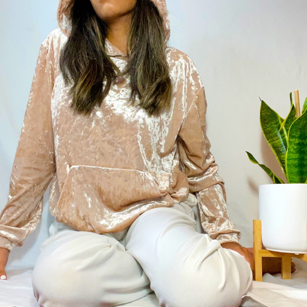 Light Pink Crushed Velvet Hoodie from Guess